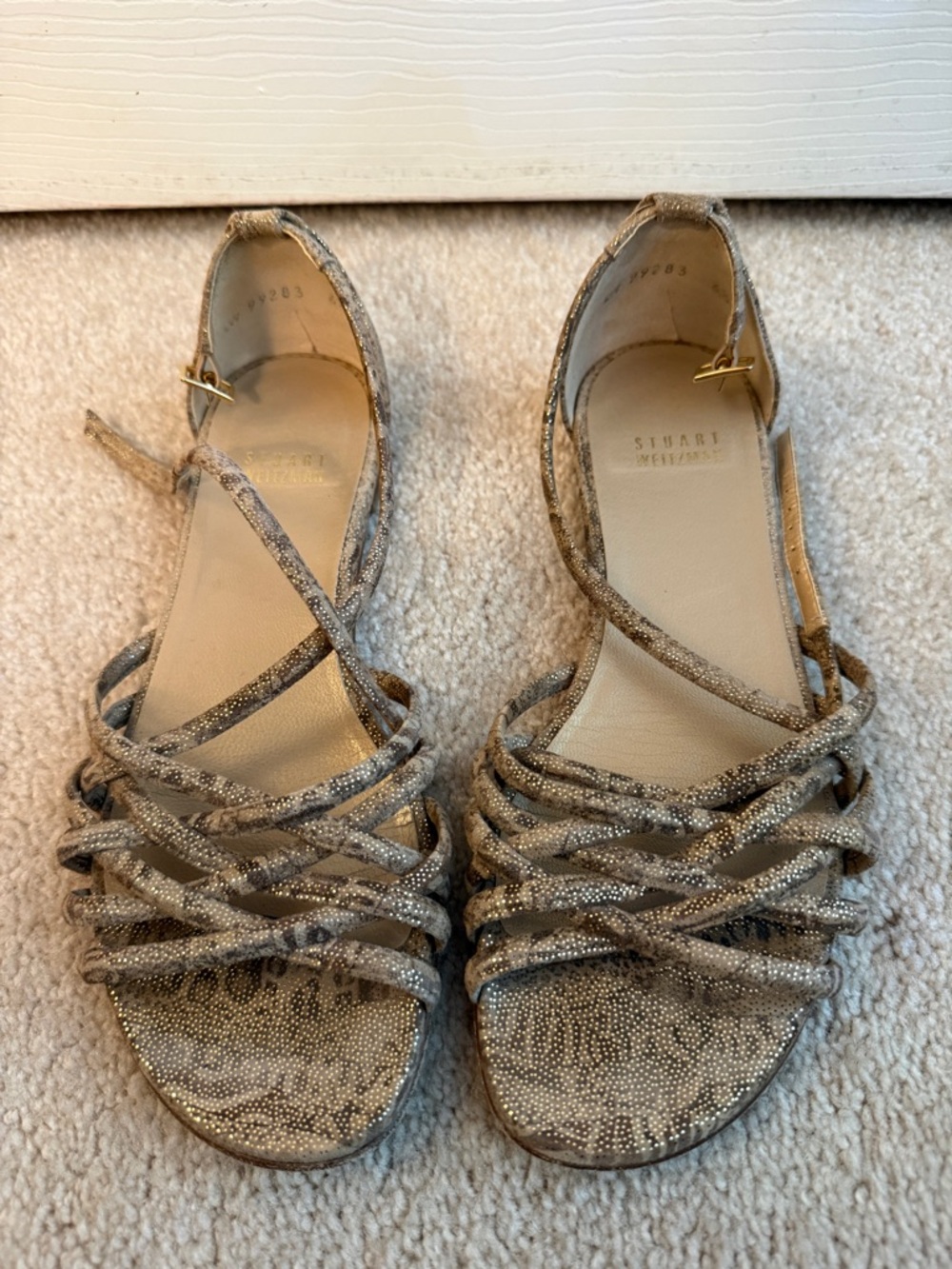 Stuart Weitzman Metallic Tan Strappy Flat Sandals